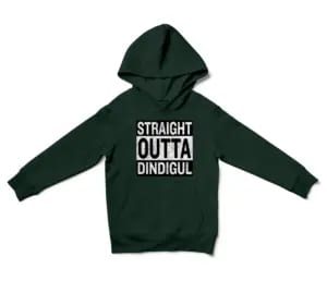 Straight Outta Dindigul Unisex Youth Hoodie in Forest Green Color